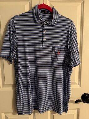 Polo by Ralph Lauren Blue, Navy & White Striped Polo with Red Pony